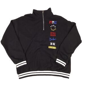 Forever 21 Womens Medium 1/4 Zip City Names Embroidered Long Sleeve Sweatshirt